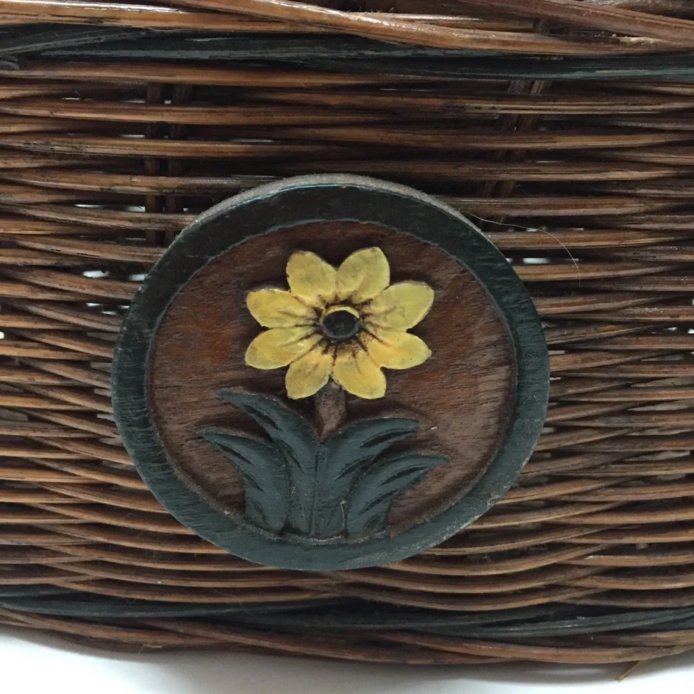 Wicker Wine Basket Sunflower Farmhouse Cottagecore BoHo Decor